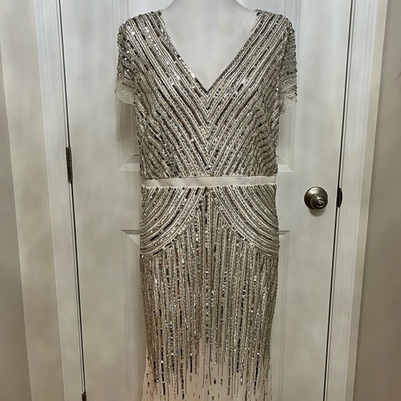 Adrianna Papell, White and Silver Dress, Women, Size 10 - Picture 2 of 12